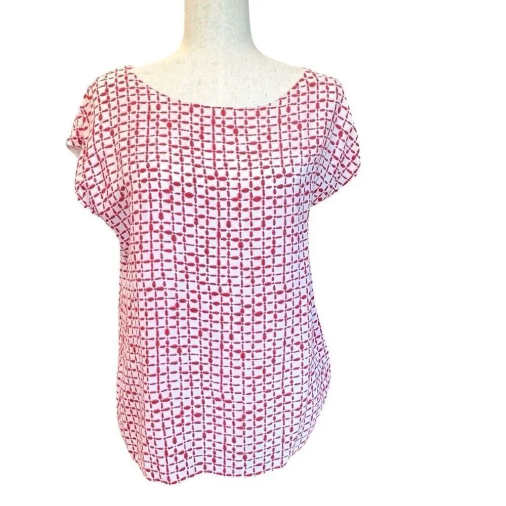 Vineyard Vines Women's Silk Red-White Short Sleeve Blouse Small